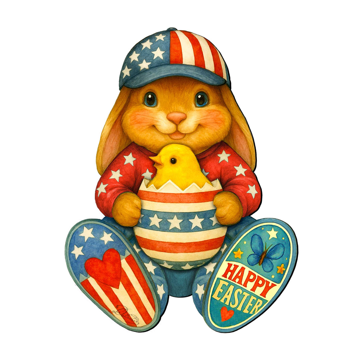 Patriotic Easter Bunny Door Hanger with Chick
