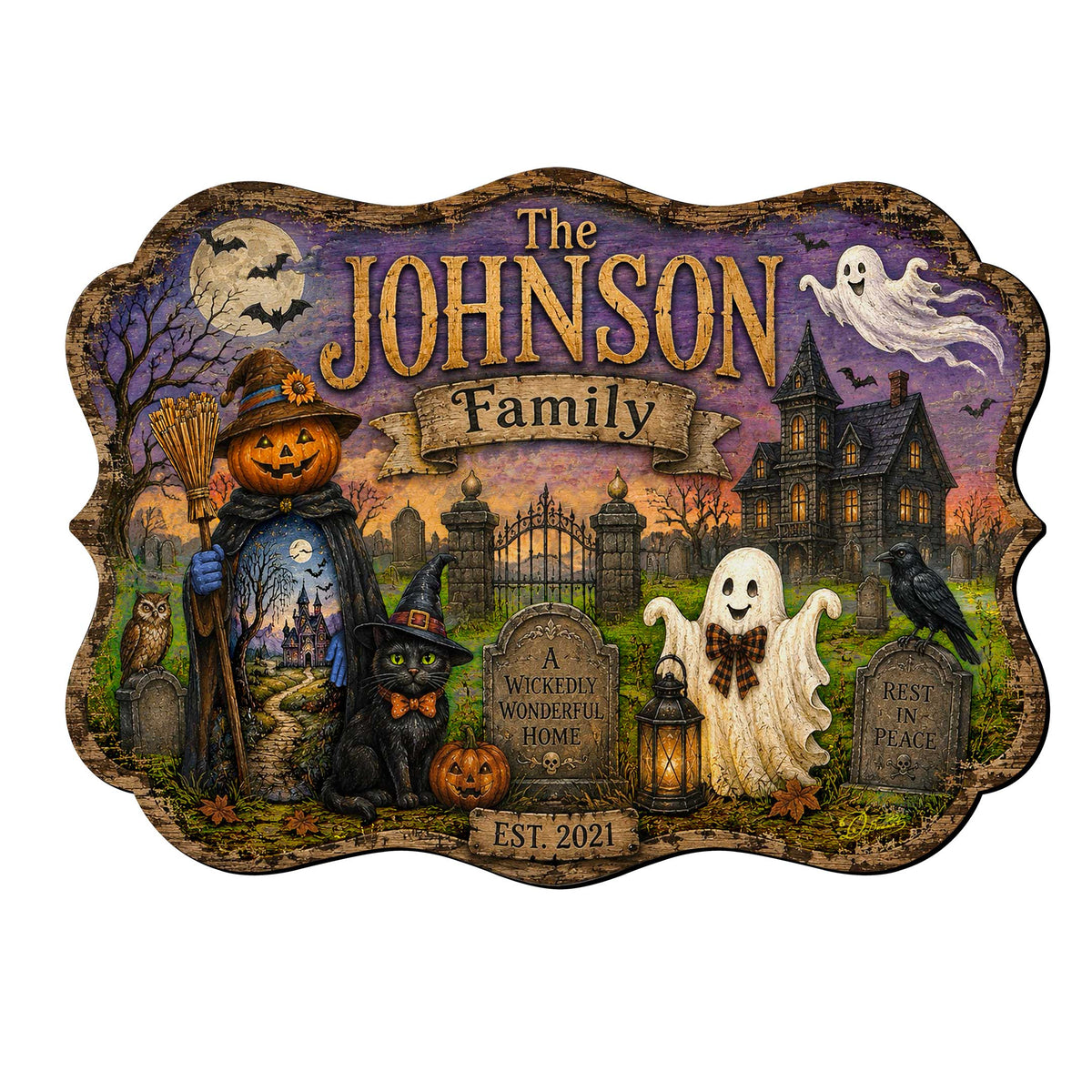 Personalized Halloween Family Wooden Door Hanger