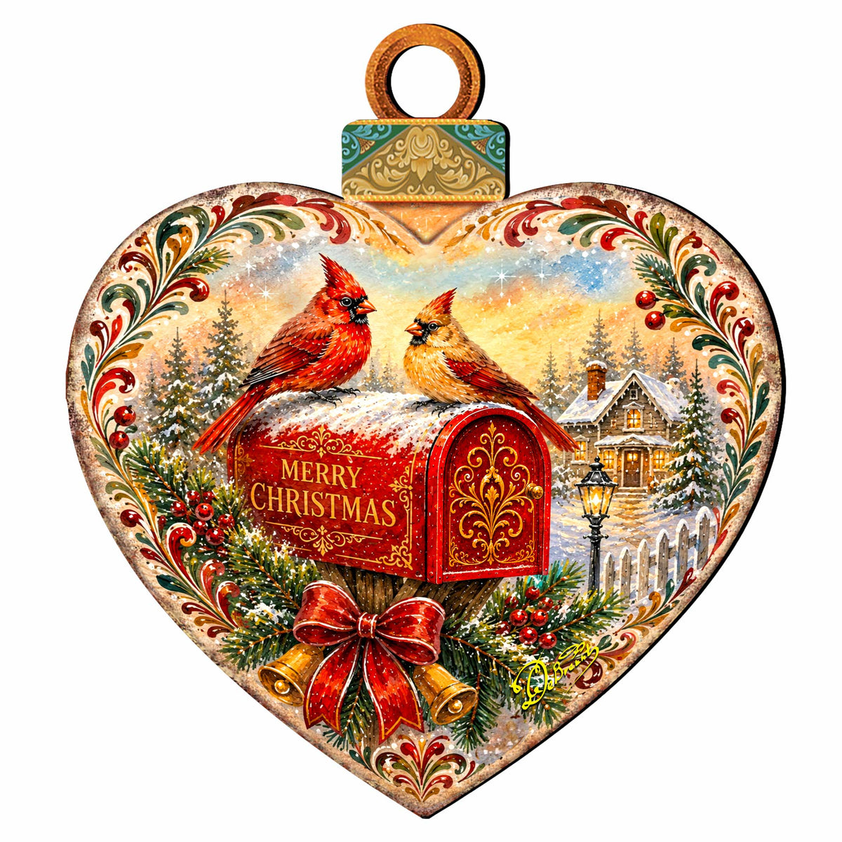 Merry Christmas Cardinals Heart Wooden Door Hanger