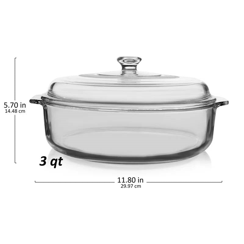 3-Quart Glass Bakeware Casserole Dish Dutch Oven