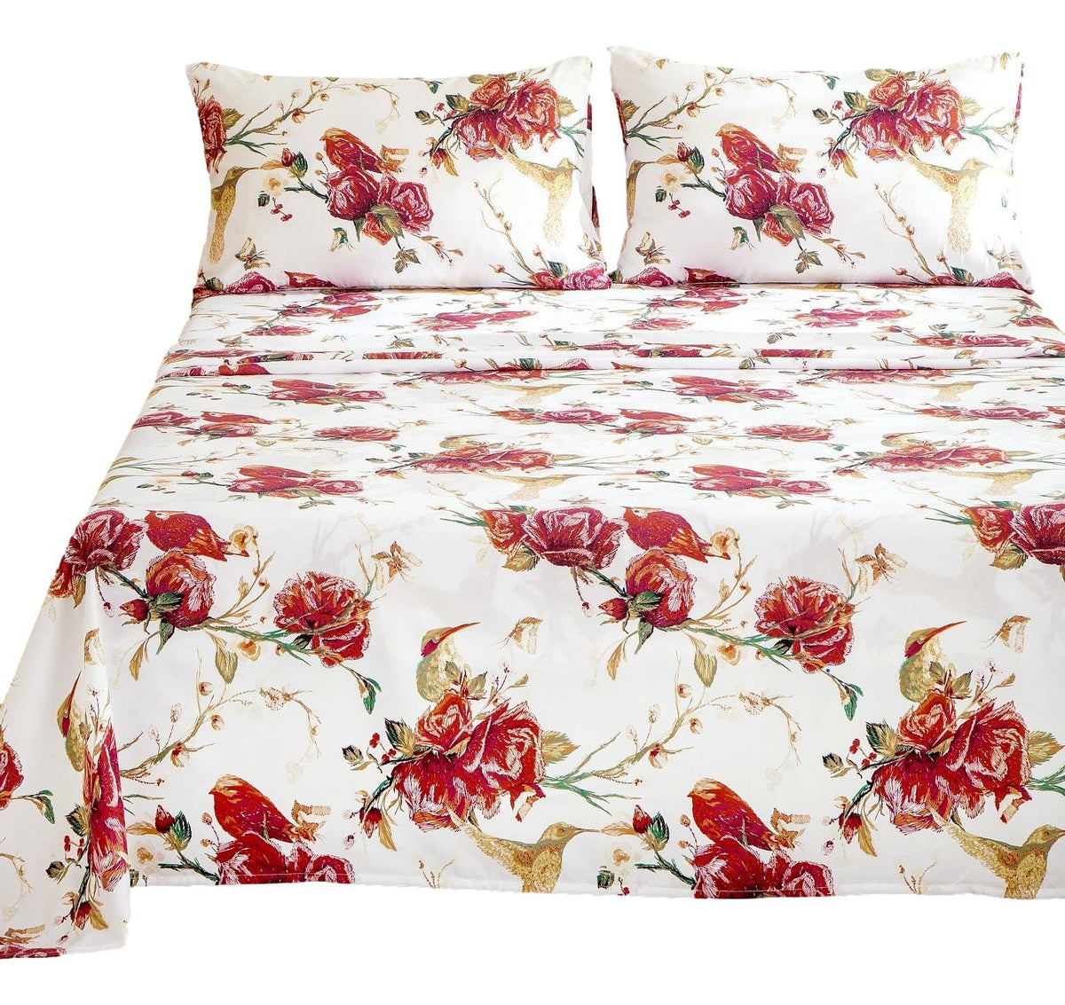 Tache Burgundy Hummingbird Rose Garden Sheet Set