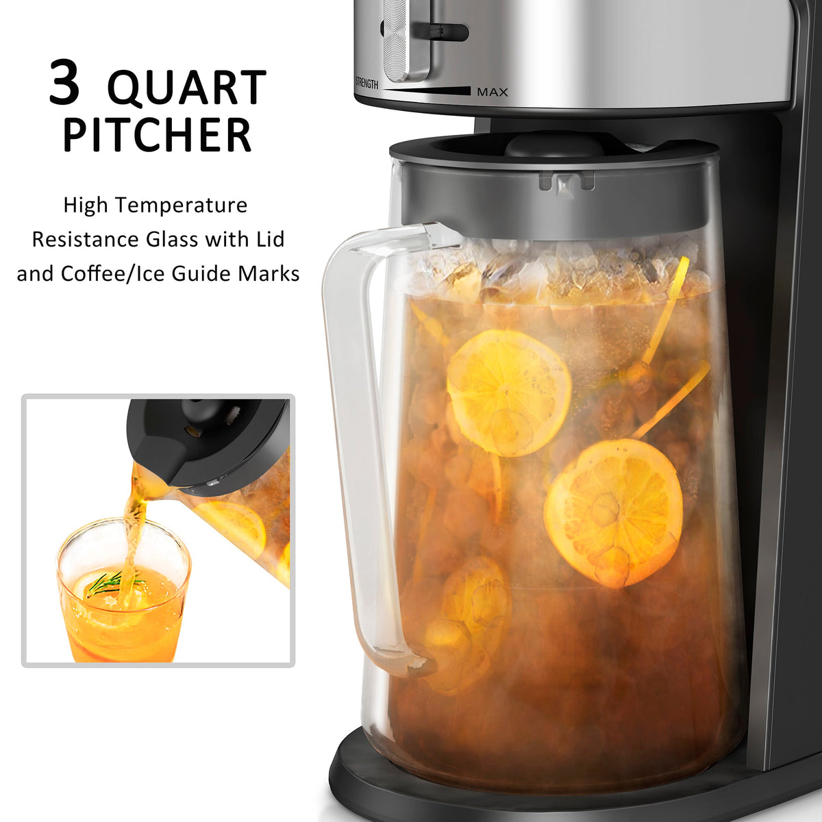 3 Quart Glass Pitcher for Wirsh Iced Tea Maker