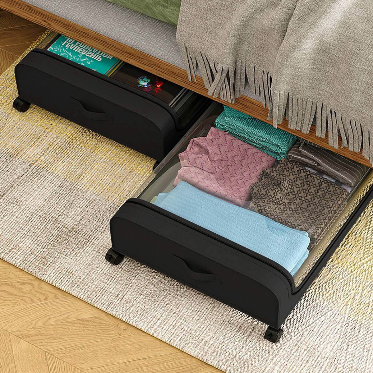 Under-Bed Storage Drawer with Wheels & Clear Window
