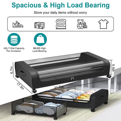 Under-Bed Storage Drawer with Wheels & Clear Window