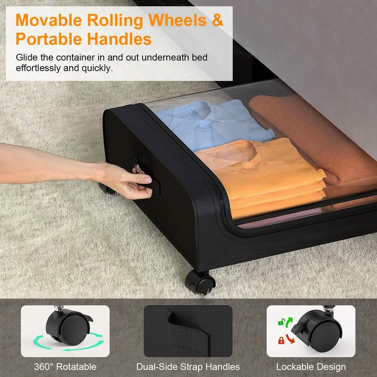 Under-Bed Storage Drawer with Wheels & Clear Window