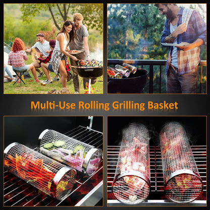 2-Piece Stainless Steel Rolling BBQ Basket Set