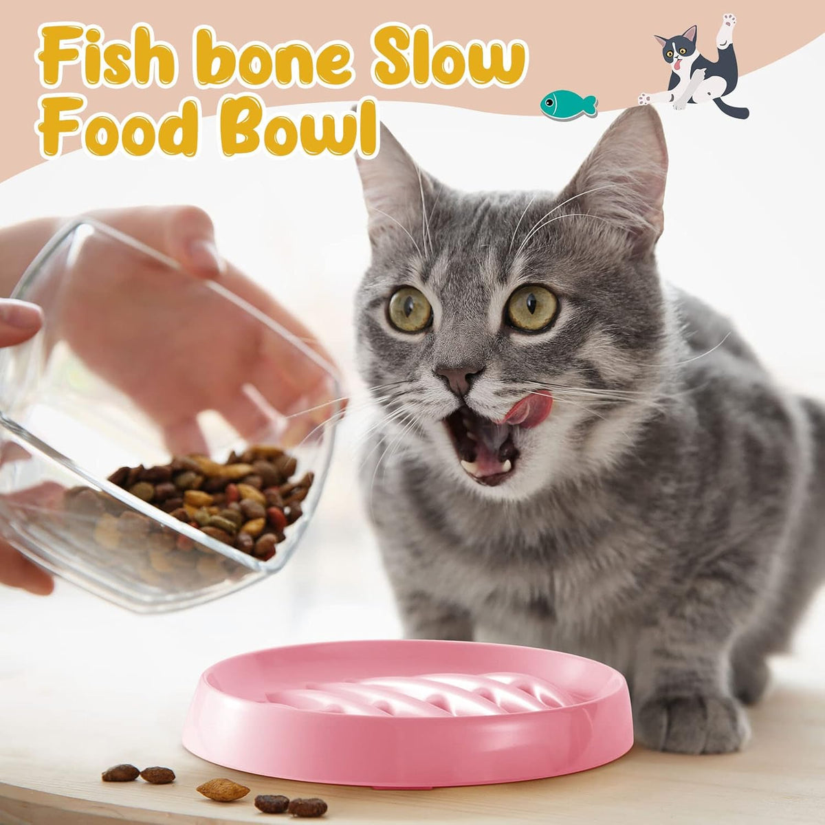 Fishbone Slow Feeder Bowl for Cats & Small Dogs