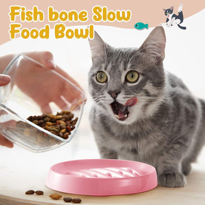Fishbone Slow Feeder Bowl for Cats & Small Dogs