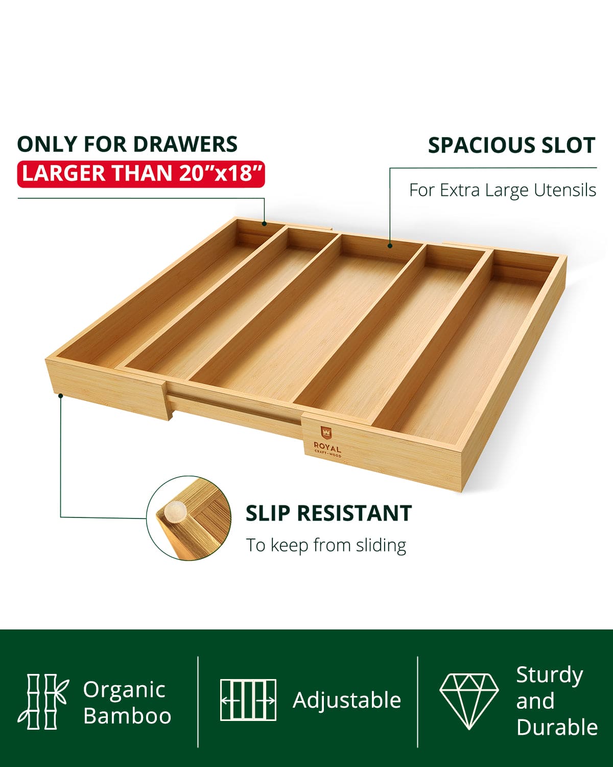 Utensil Drawer Organizer, Natural (5 Slots)