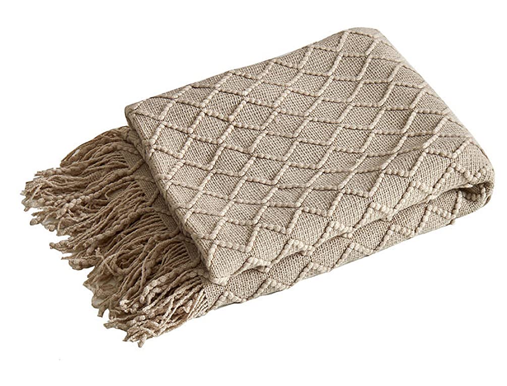 Fennco Diamond Knit Fringe Throw, 50 × 60 Inch