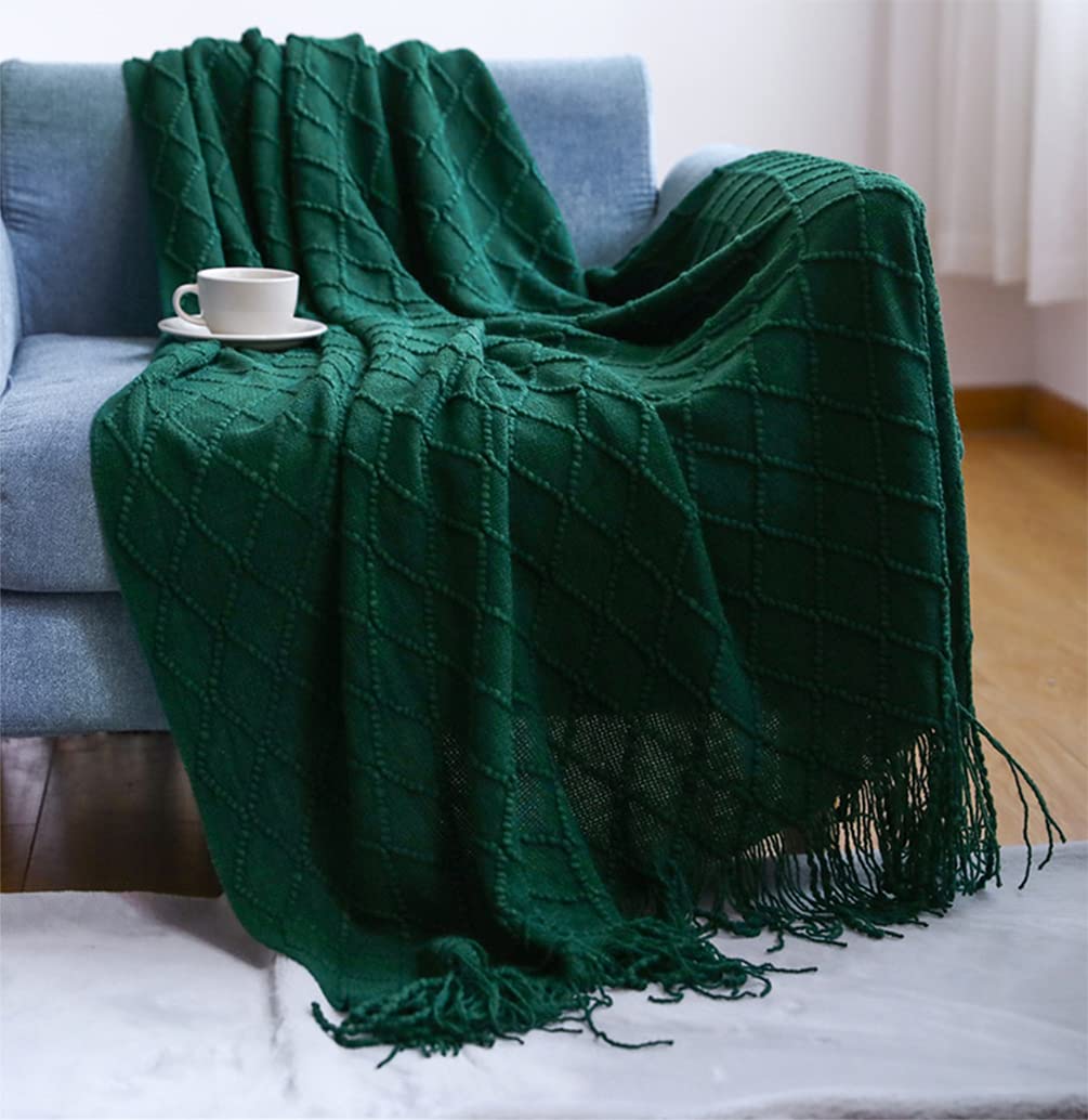 Fennco Diamond Knit Fringe Throw, 50 × 60 Inch
