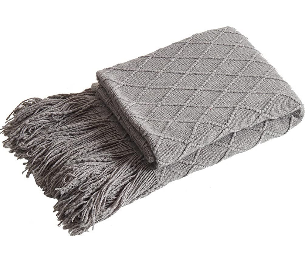 Fennco Diamond Knit Fringe Throw, 50 × 60 Inch
