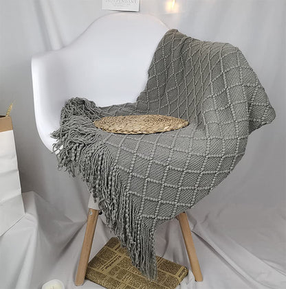 Fennco Diamond Knit Fringe Throw, 50 × 60 Inch