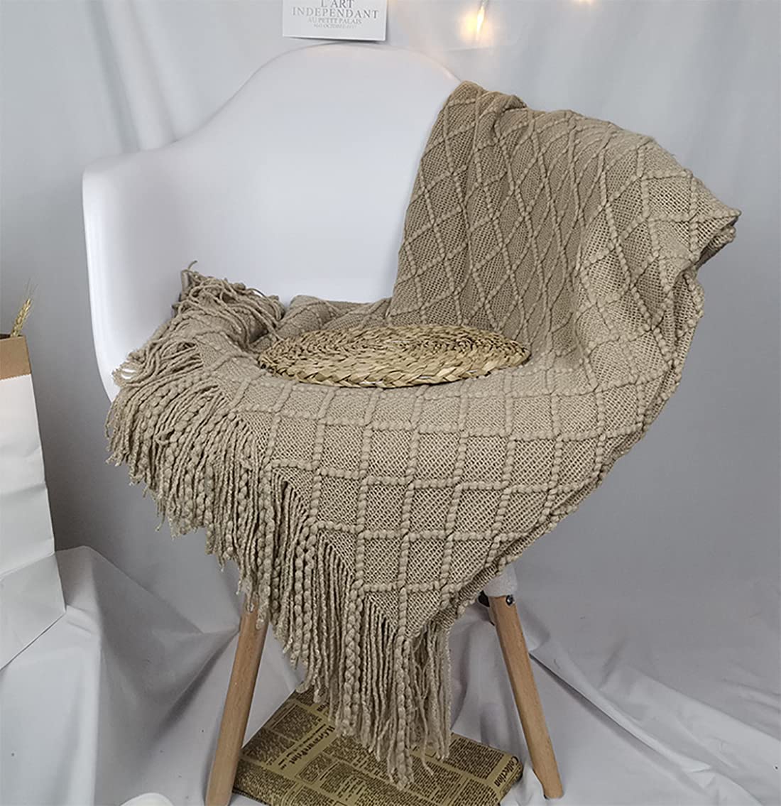 Fennco Diamond Knit Fringe Throw, 50 × 60 Inch