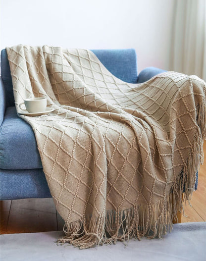 Fennco Diamond Knit Fringe Throw, 50 × 60 Inch