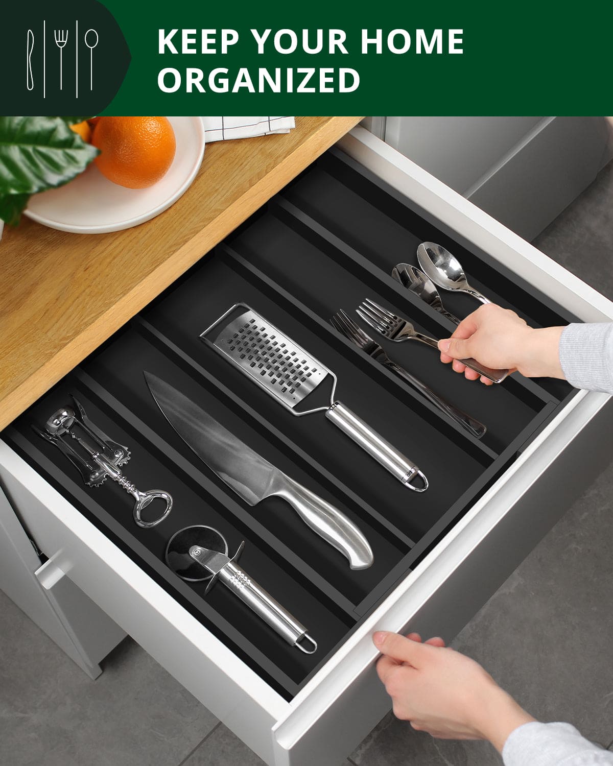 Utensil Drawer Organizer, Black (5 Slots)