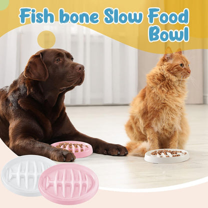 Fishbone Slow Feeder Bowl for Cats & Small Dogs