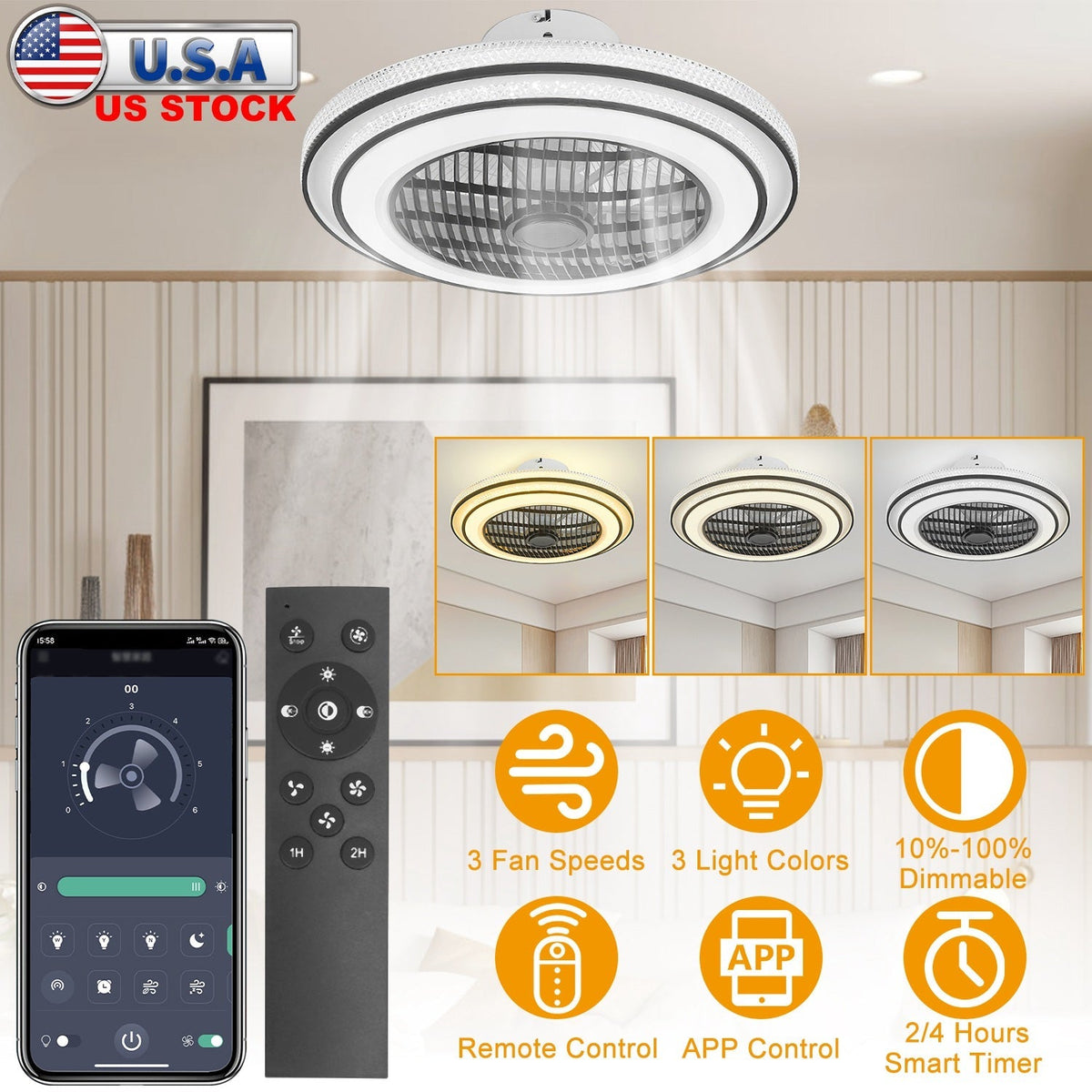 20.5-Inch LED Ceiling Fan with Remote