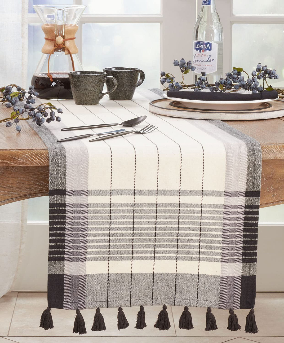 Fennco Striped Tassel Table Runner, 16 × 72 Inch