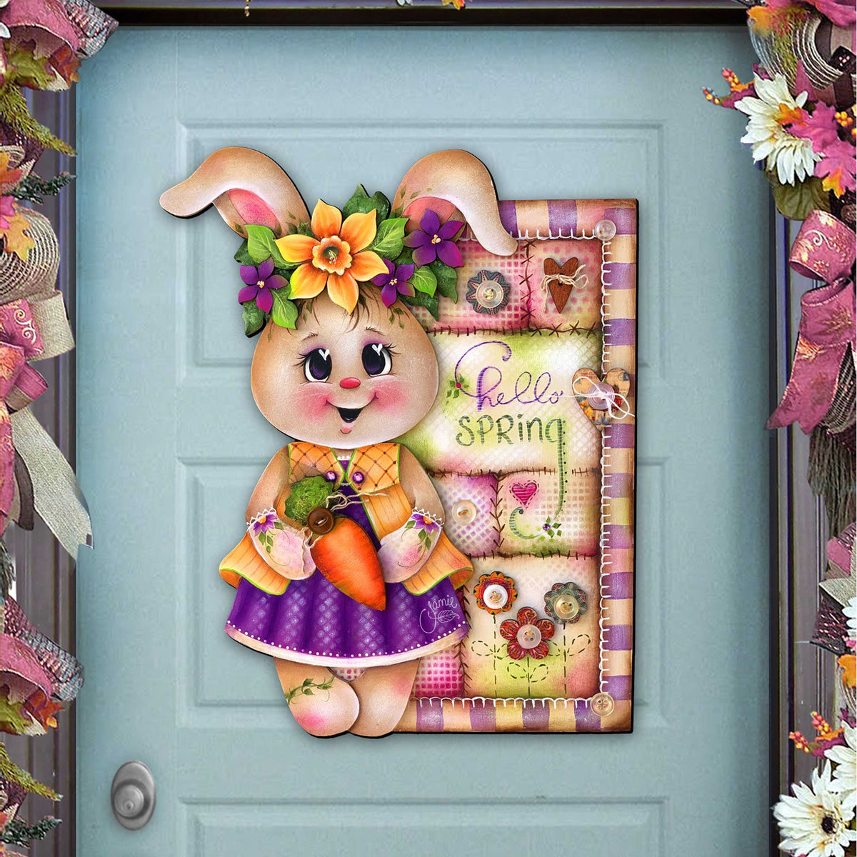 Rustic Spring Bunny Easter Door Hanger