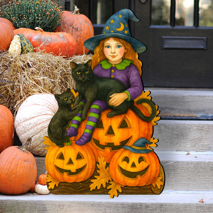 Halloween Witch with Black Cats Door Hanger