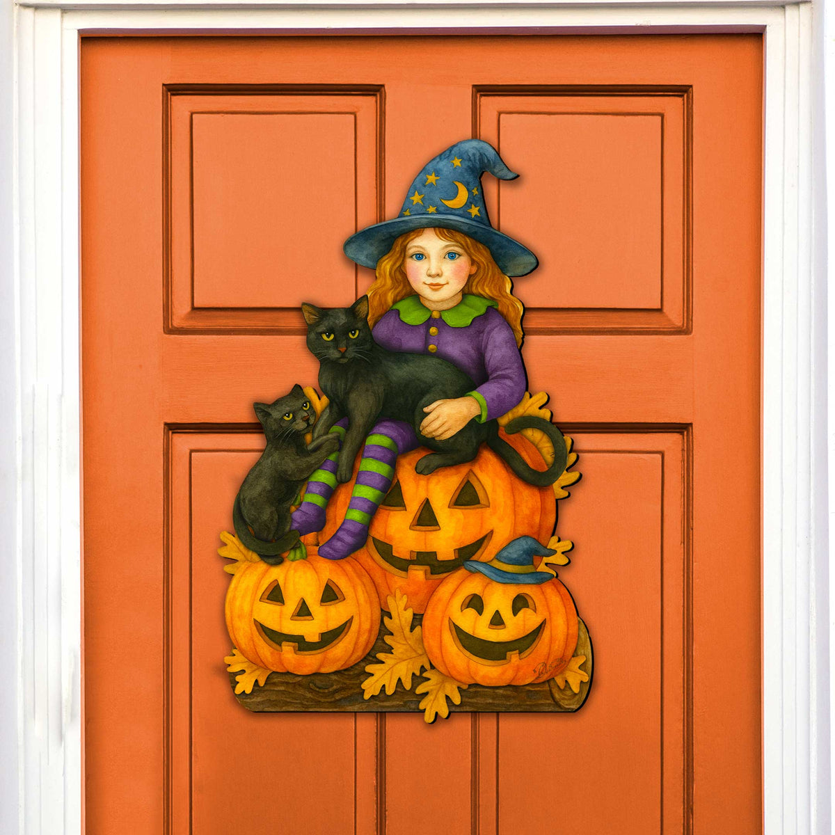 Halloween Witch with Black Cats Door Hanger