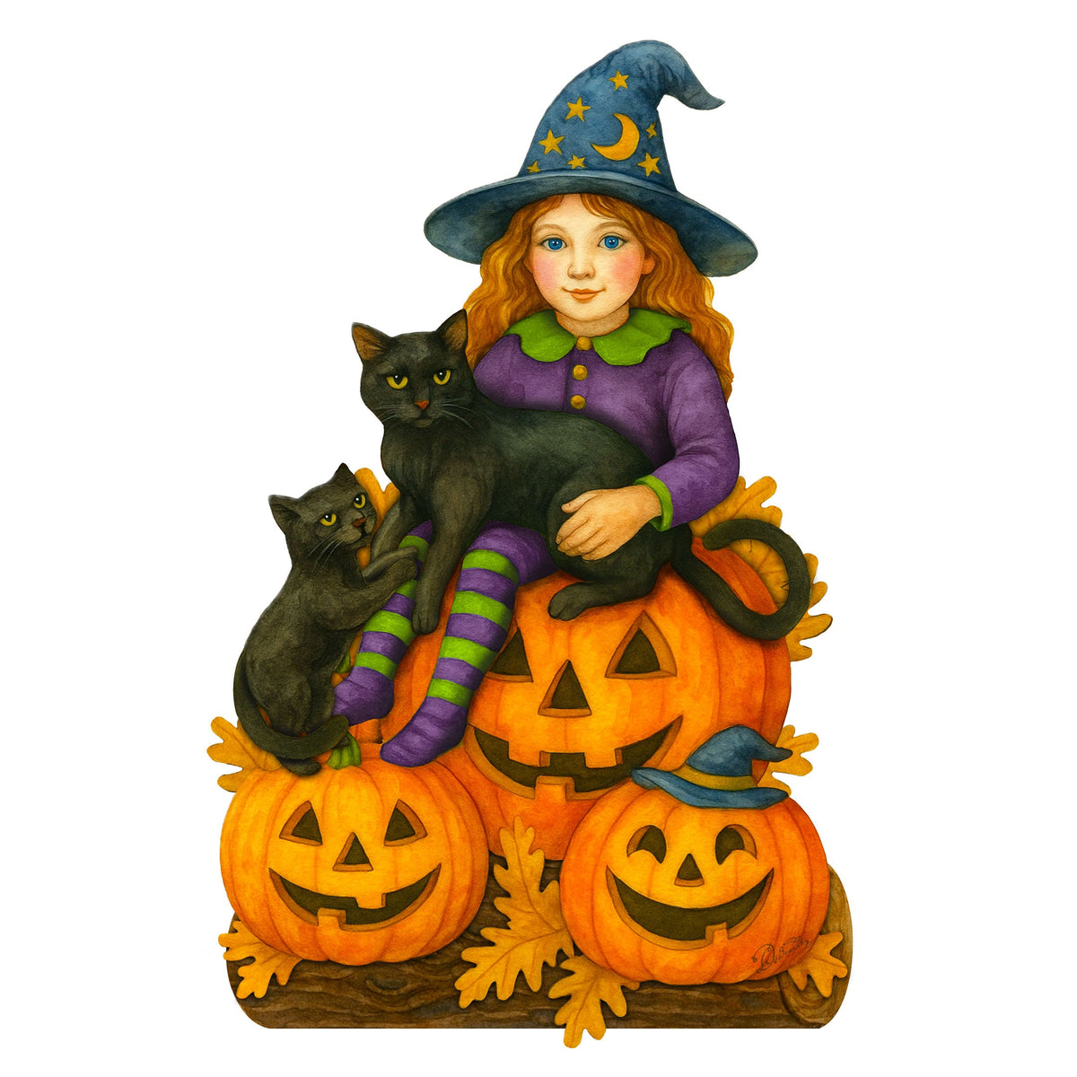 Halloween Witch with Black Cats Door Hanger