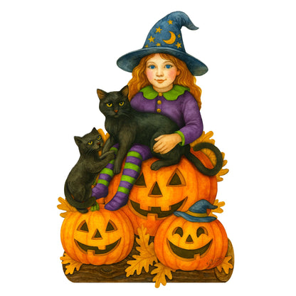 Halloween Witch with Black Cats Door Hanger