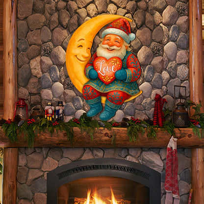 Santa on the Moon Love Christmas Door Hanger