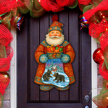 Wooden Santa Door Hanger with Gifts & Bears