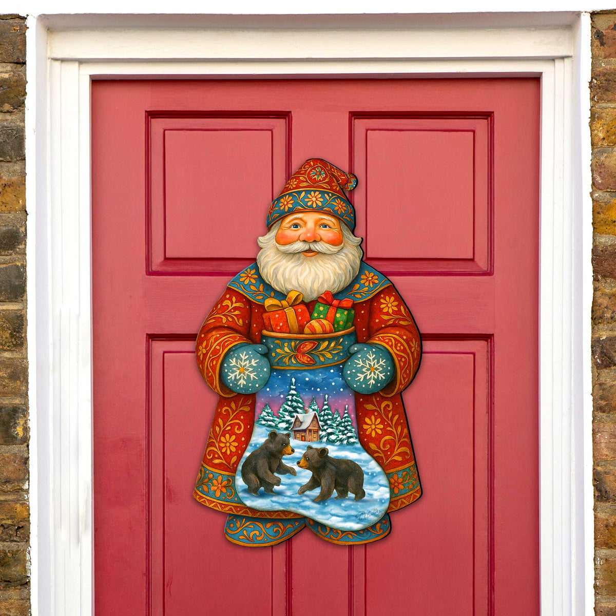 Wooden Santa Door Hanger with Gifts & Bears
