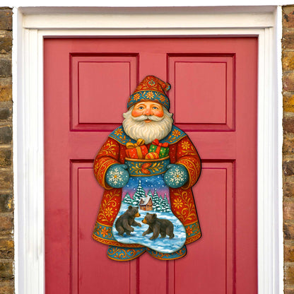 Wooden Santa Door Hanger with Gifts & Bears