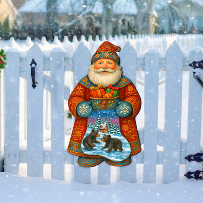 Wooden Santa Door Hanger with Gifts & Bears