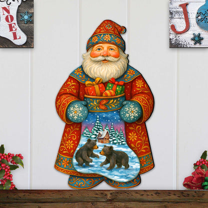 Wooden Santa Door Hanger with Gifts & Bears