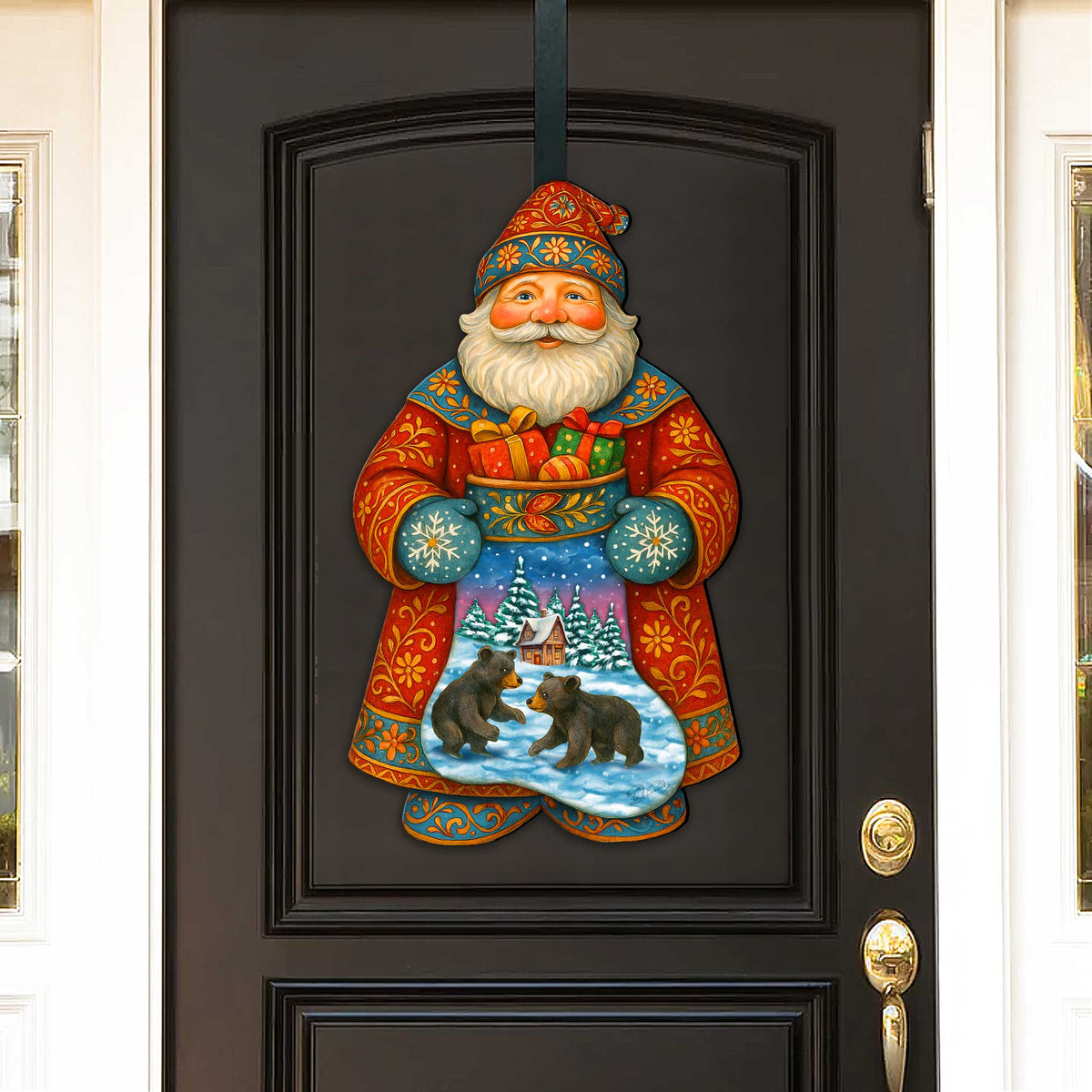Wooden Santa Door Hanger with Gifts & Bears