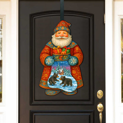 Wooden Santa Door Hanger with Gifts & Bears