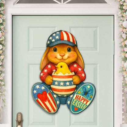 Patriotic Easter Bunny Door Hanger with Chick