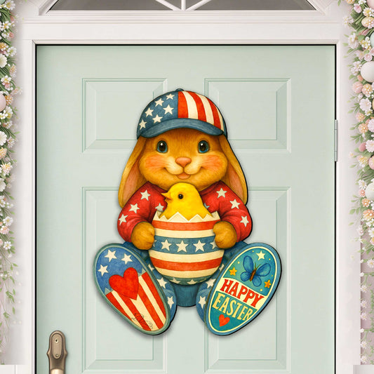 Patriotic Easter Bunny Door Hanger with Chick