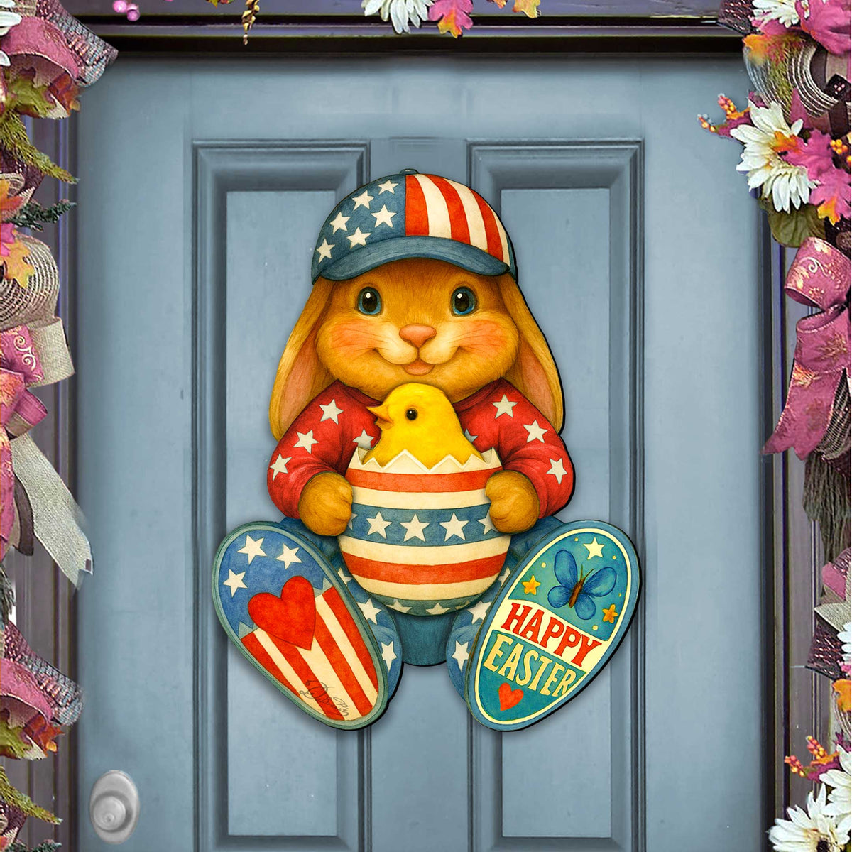 Patriotic Easter Bunny Door Hanger with Chick