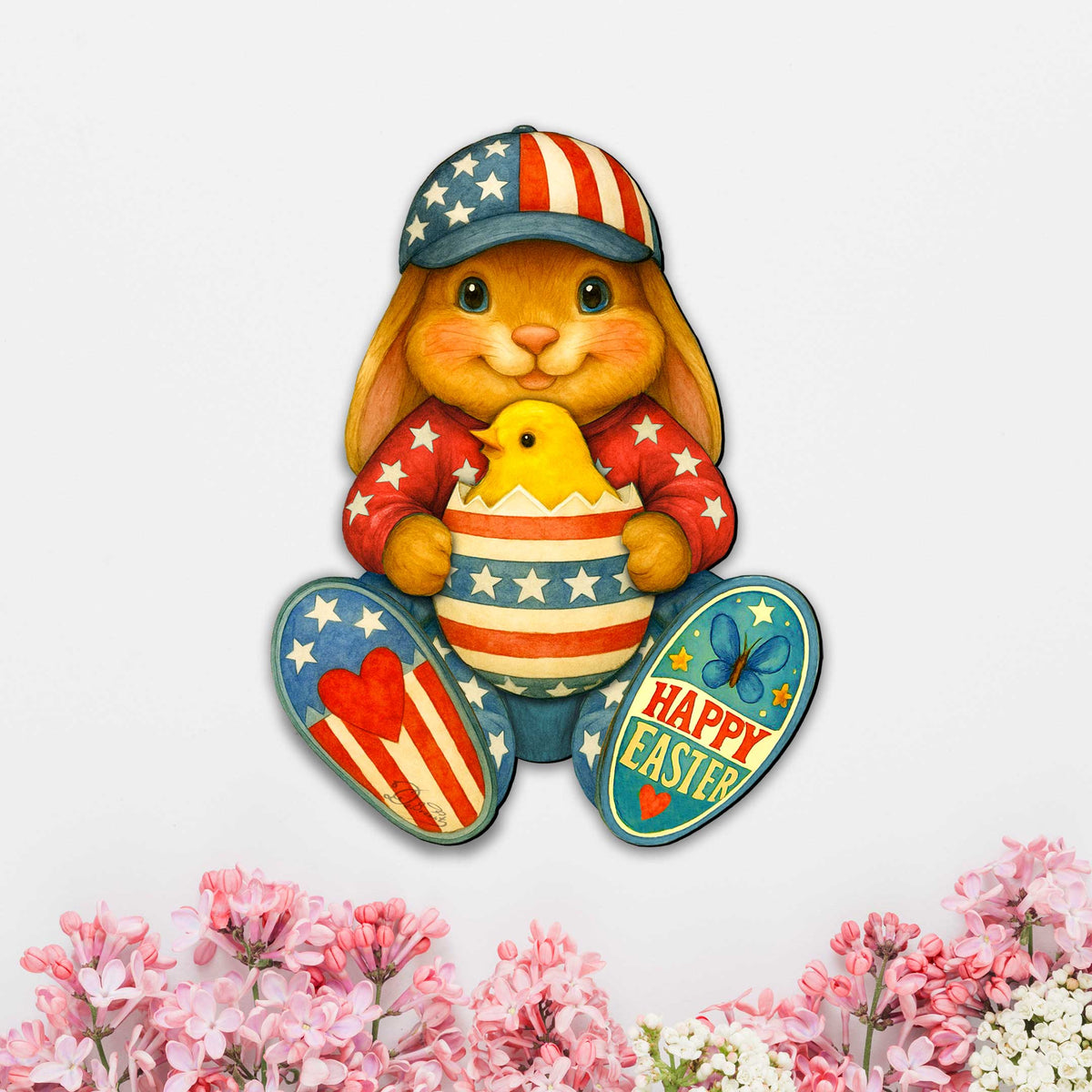 Patriotic Easter Bunny Door Hanger with Chick