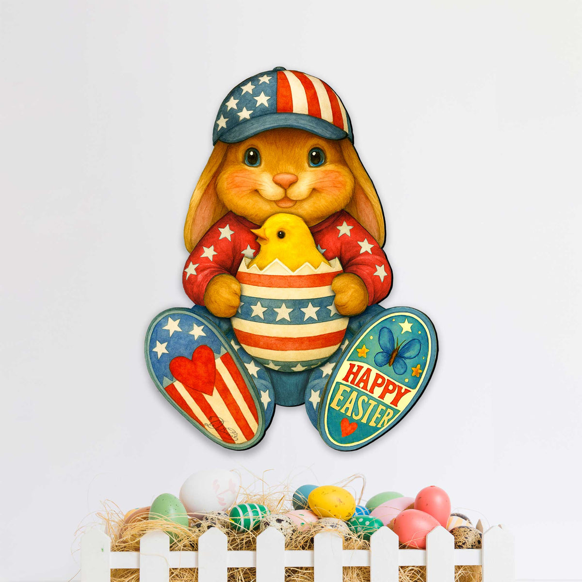 Patriotic Easter Bunny Door Hanger with Chick