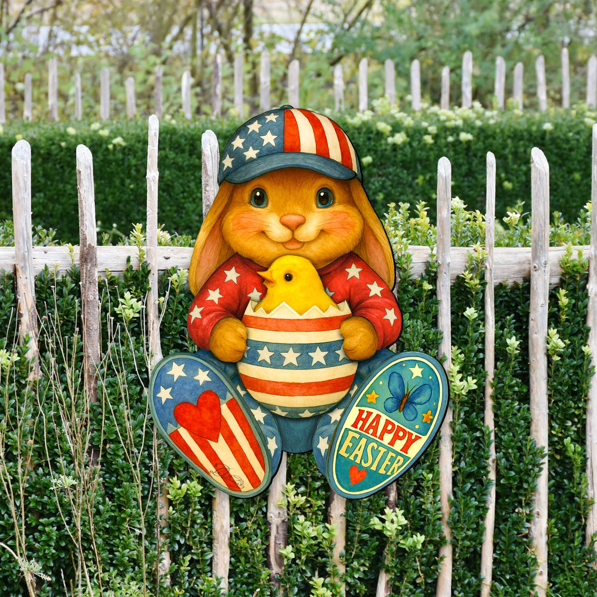 Patriotic Easter Bunny Door Hanger with Chick