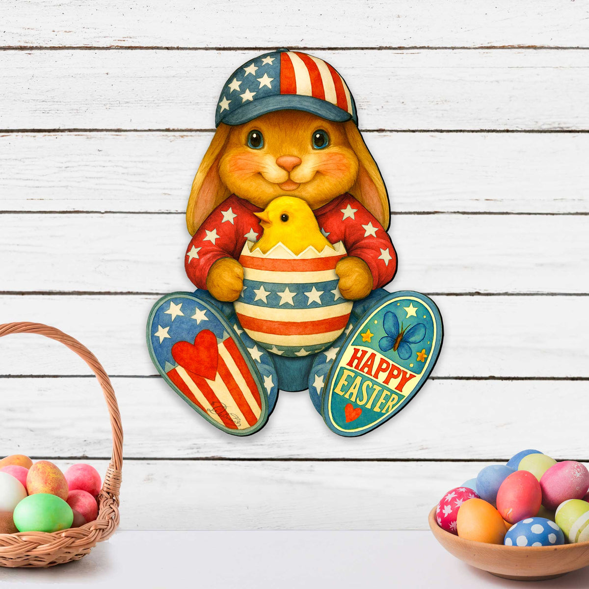 Patriotic Easter Bunny Door Hanger with Chick