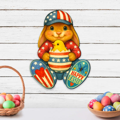 Patriotic Easter Bunny Door Hanger with Chick