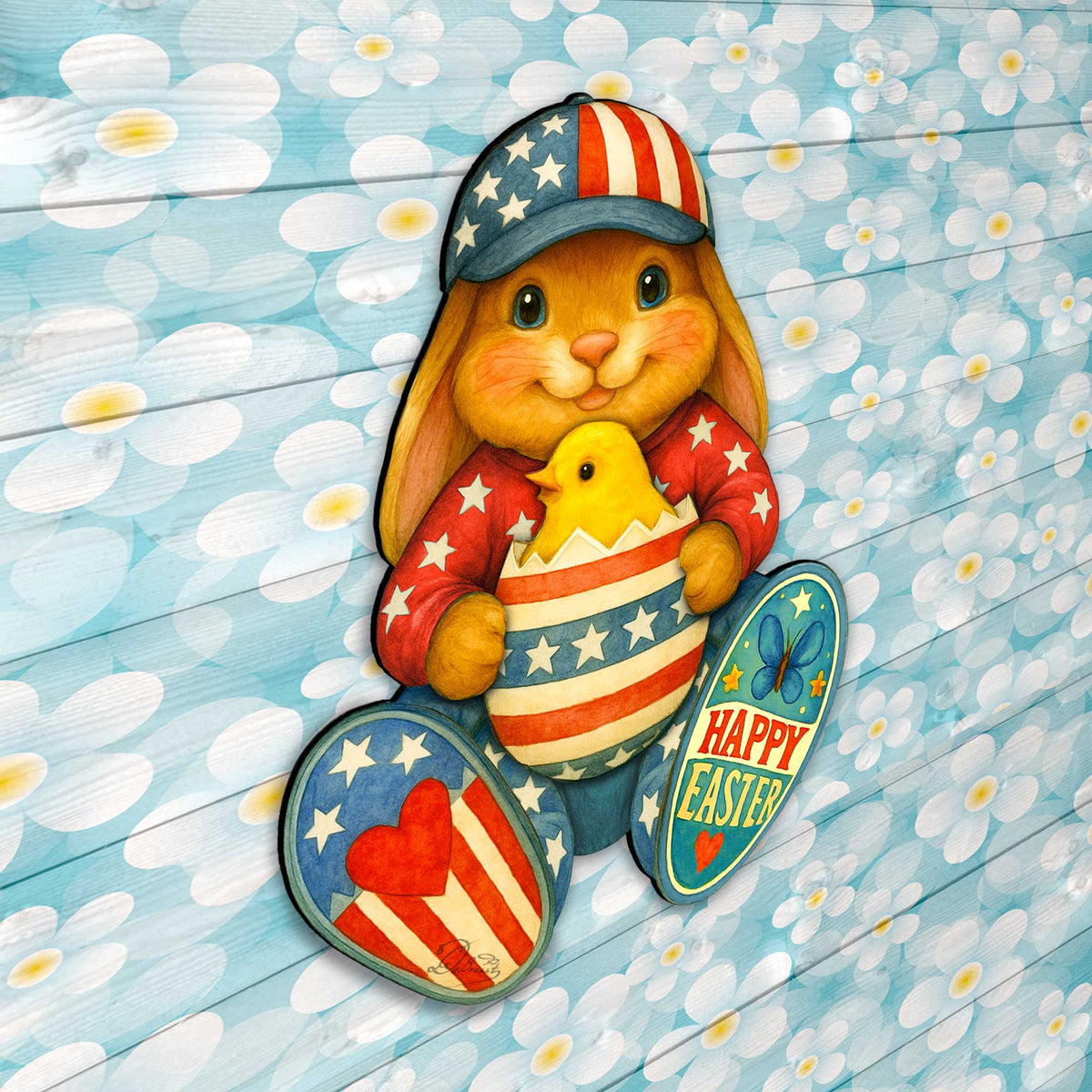 Patriotic Easter Bunny Door Hanger with Chick