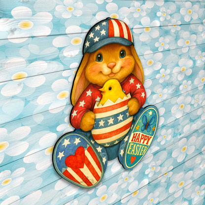Patriotic Easter Bunny Door Hanger with Chick
