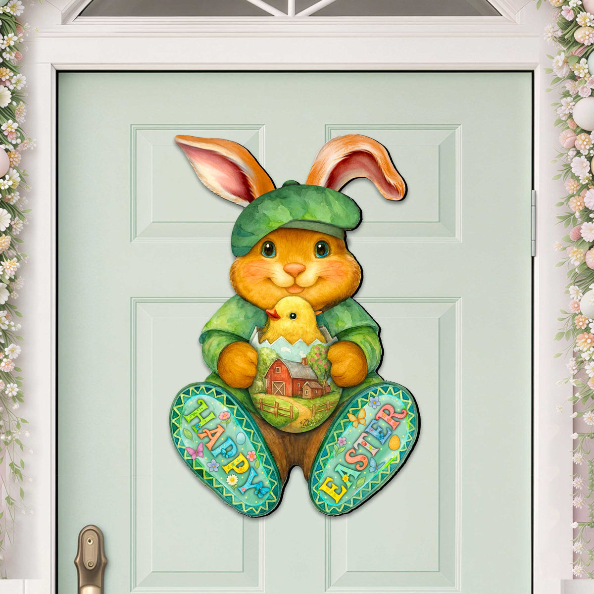 Happy Easter Bunny Door Hanger with Chick