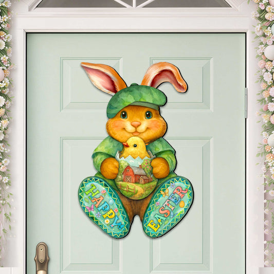 Happy Easter Bunny Door Hanger with Chick
