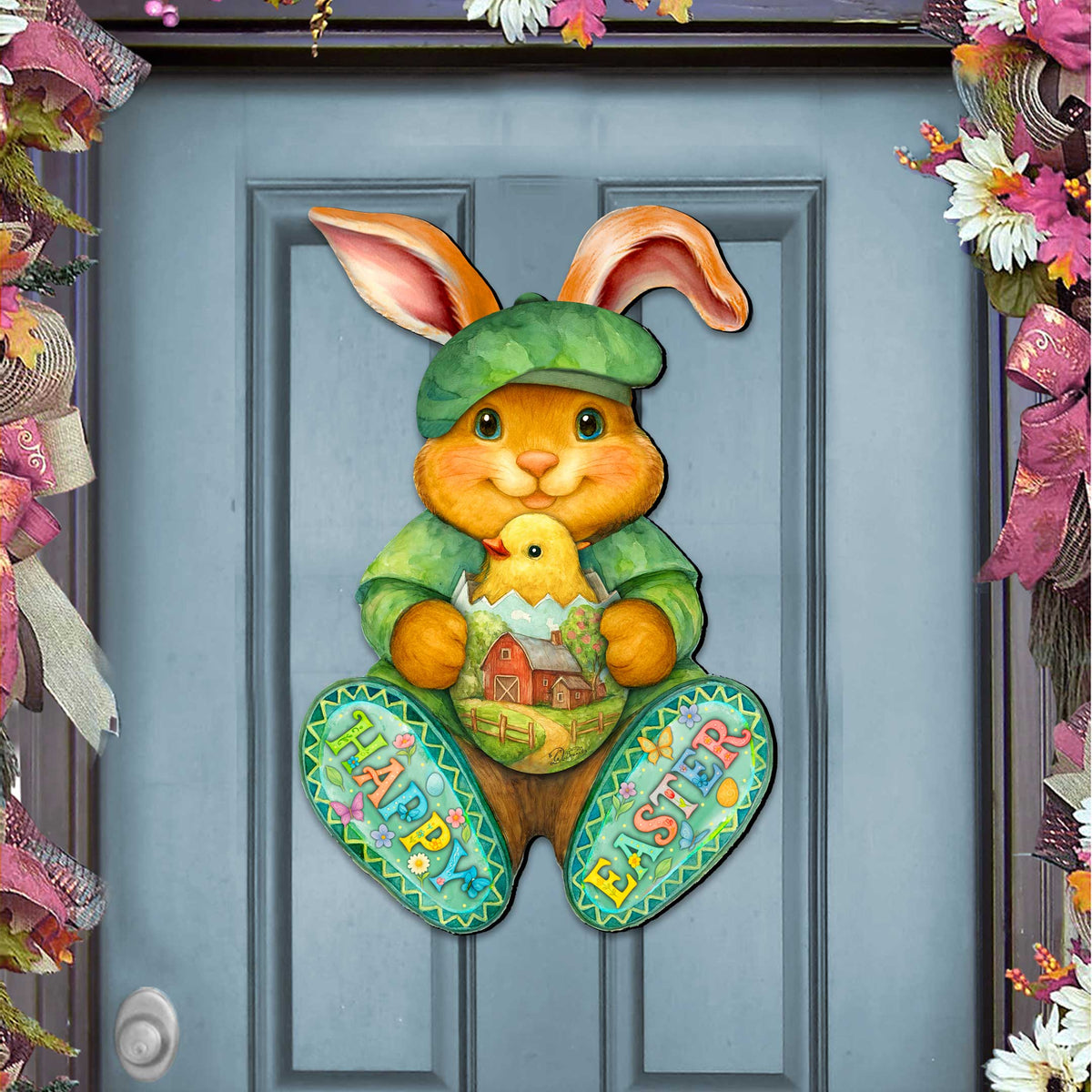 Happy Easter Bunny Door Hanger with Chick