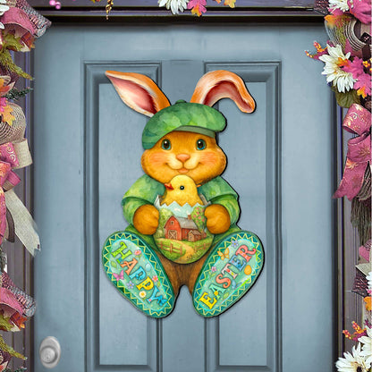 Happy Easter Bunny Door Hanger with Chick